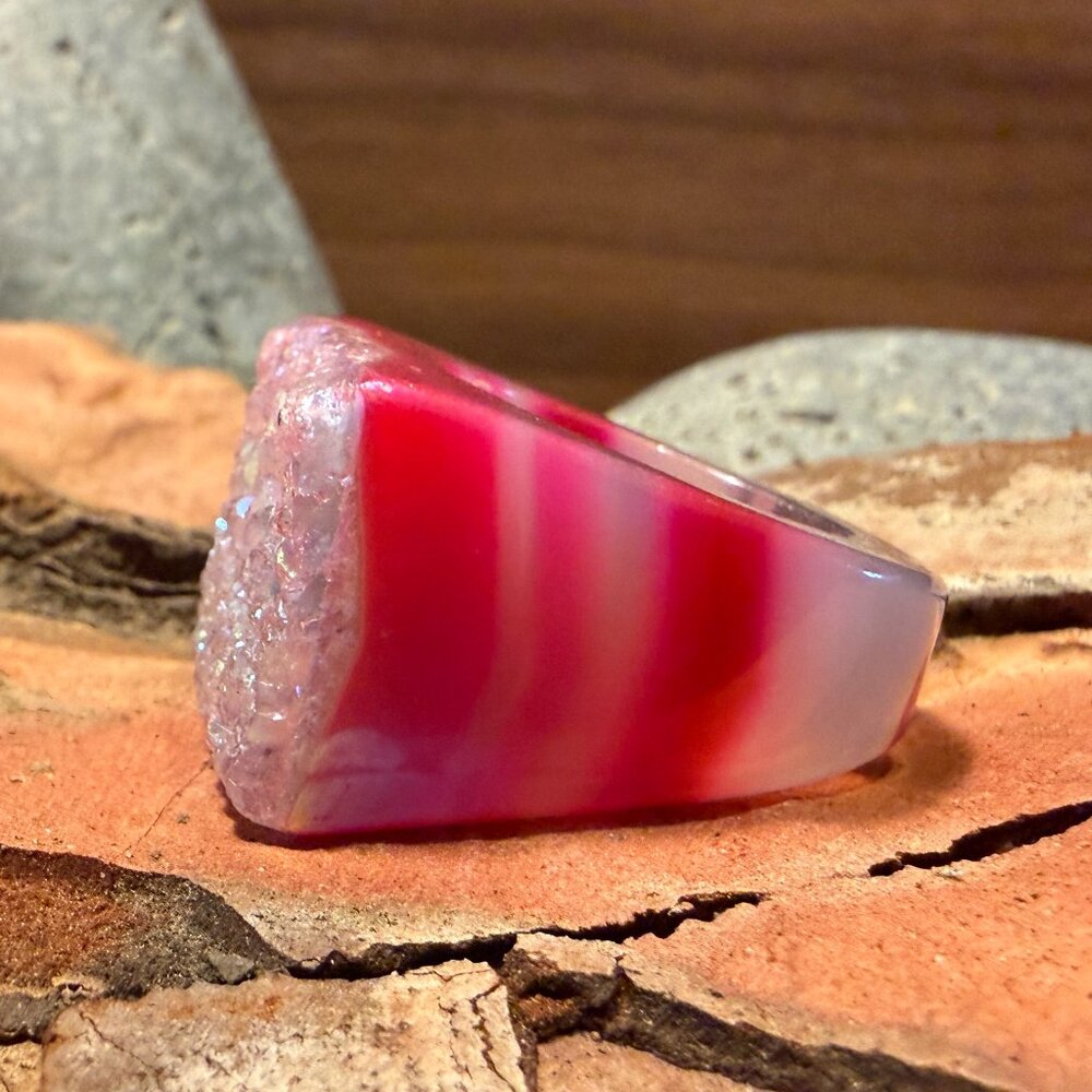 Dara Ettinger Pink/Silver Geode Druzy Statement Cocktail Ring Size 8.25